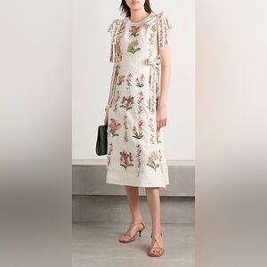 Agua by Agua Bendita Floral Embroidered Midi Dress bow M NWT